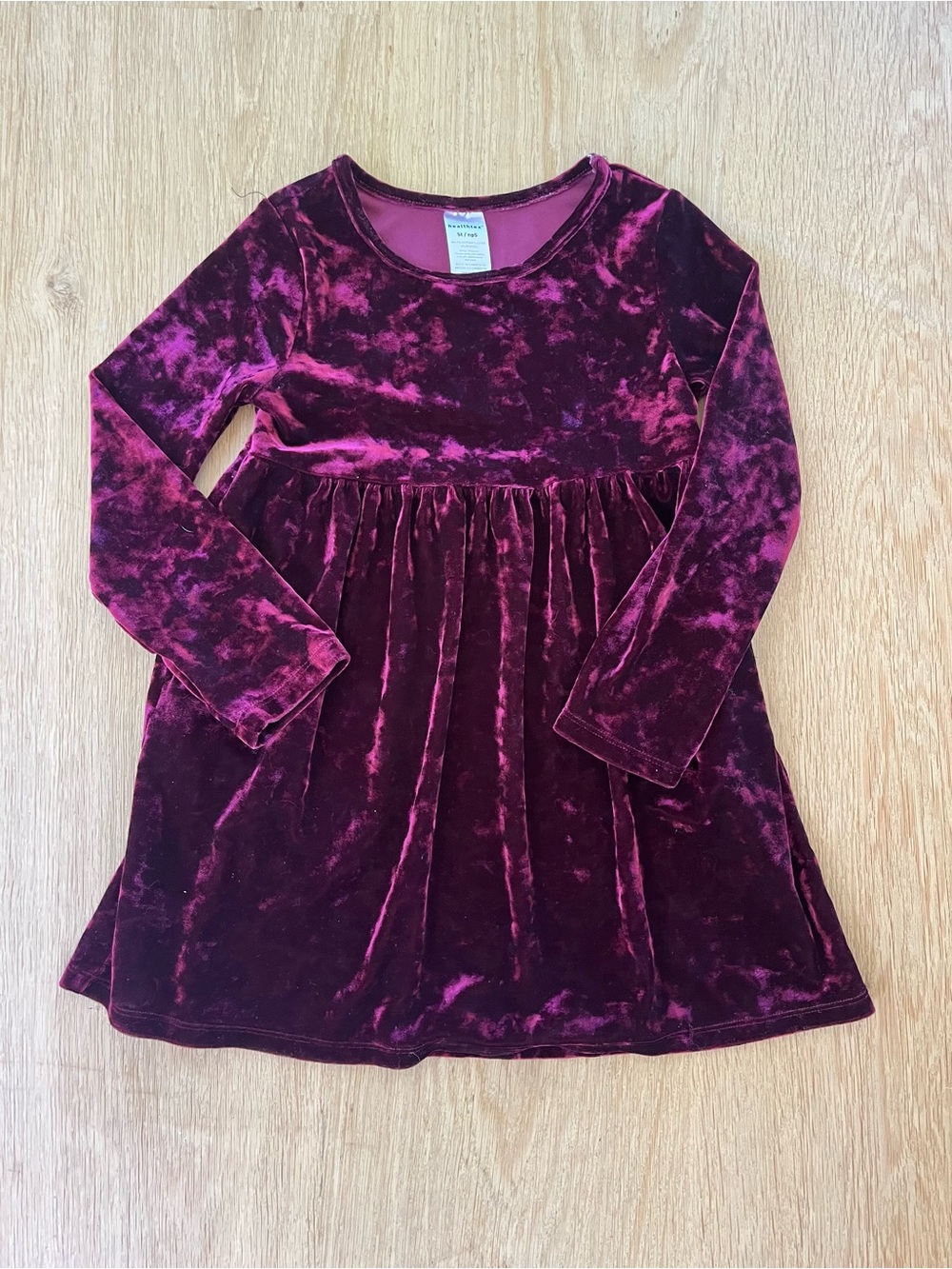 healthtex Girls' Velvet Long-Sleeve Dress in Burgundy Pink